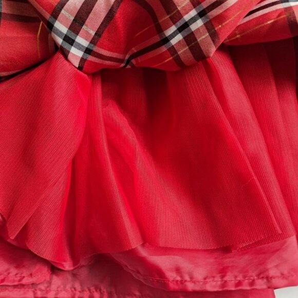 Girl Holiday Christmas Red black bow plaid dress layered taffeta size 4 Camilla - Picture 4 of 7